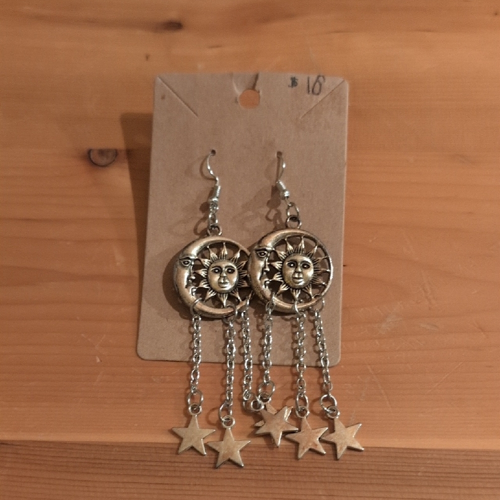 Sun and Star Dangle Earrings in Gold and Silver